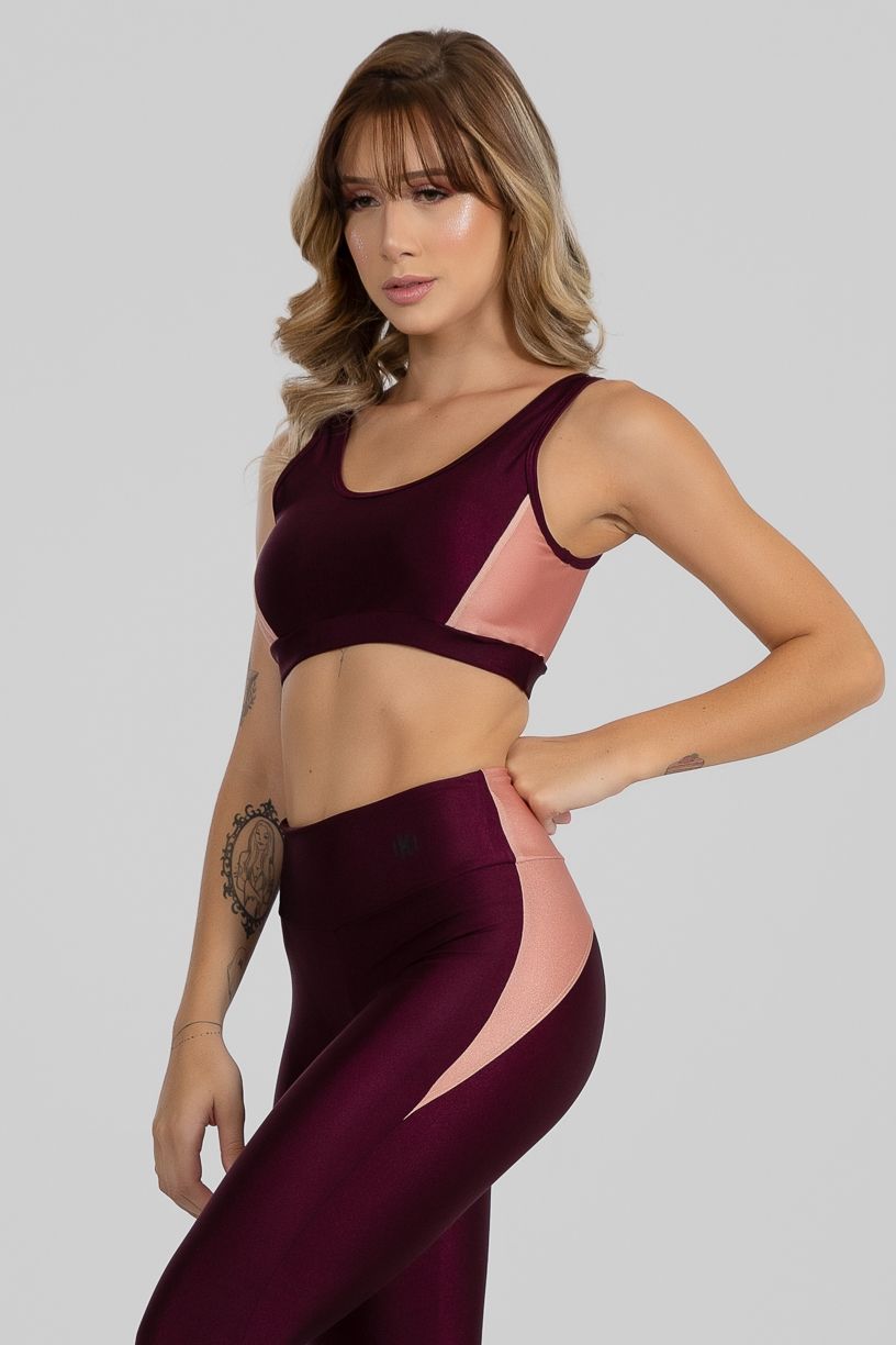 Top com Recorte Duas Cores (Bordô / Rosê) | Ref: GO471-B